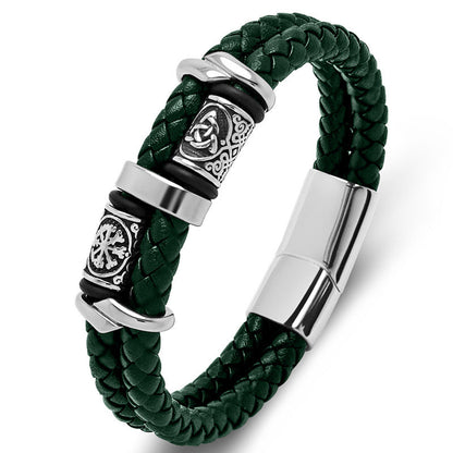 Viking Double Braided Leather Bracelet – 316L Stainless Steel Clasp | Men & Women