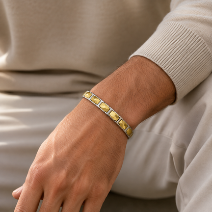 Gold Wide Faceted Ceramic Bracelet-SF-GLD-W01