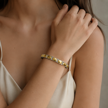 Gold Wide Faceted Ceramic Bracelet-SF-GLD-W01