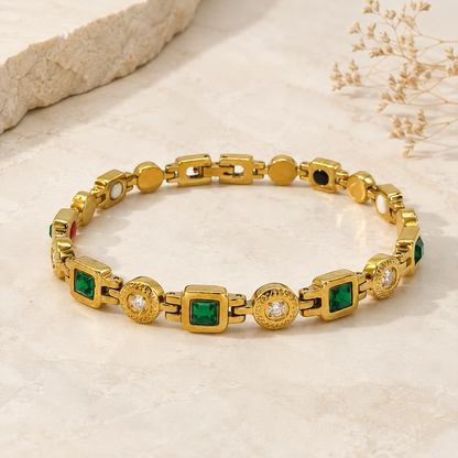 Gold Emerald & Diamond Accent Ceramic Bracelet-EM-GLD-G01