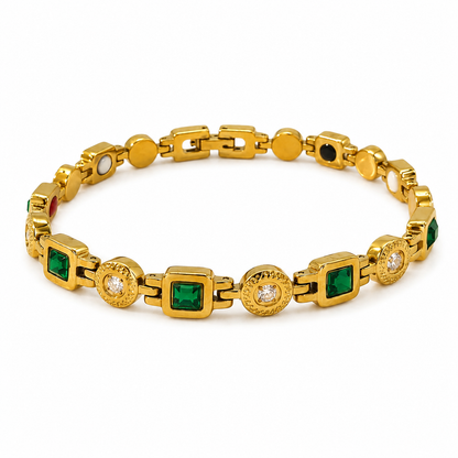 Gold Emerald & Diamond Accent Ceramic Bracelet-EM-GLD-G01
