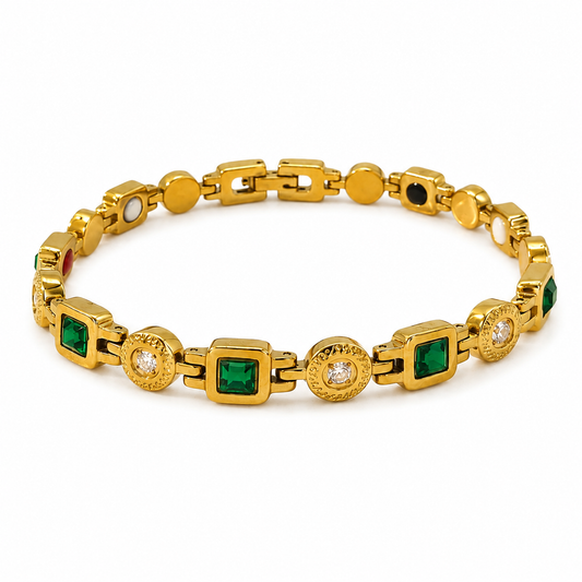 Gold Emerald & Diamond Accent Ceramic Bracelet-EM-GLD-G01