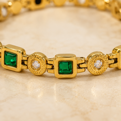 Gold Emerald & Diamond Accent Ceramic Bracelet-EM-GLD-G01