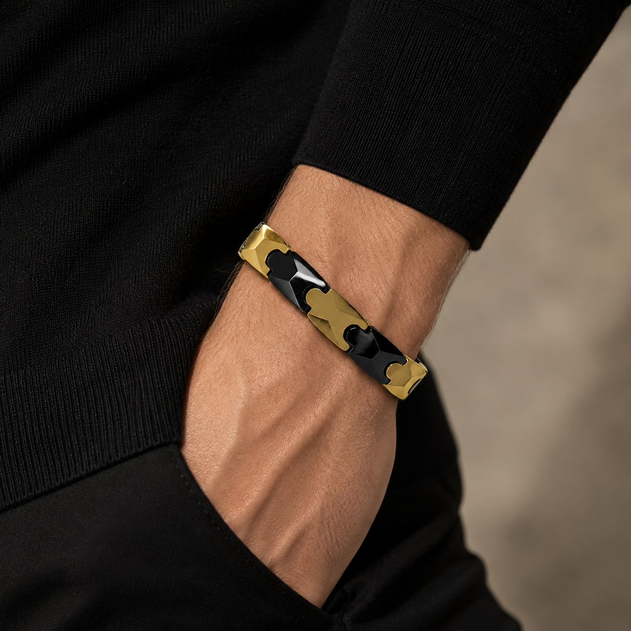 Black & Gold Two-Tone Statement Bracelet-DT-GS-W02