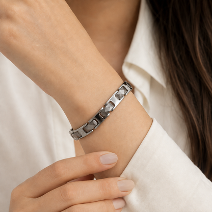Silver Faceted Ceramic Bracelet-SF-SLV-W01