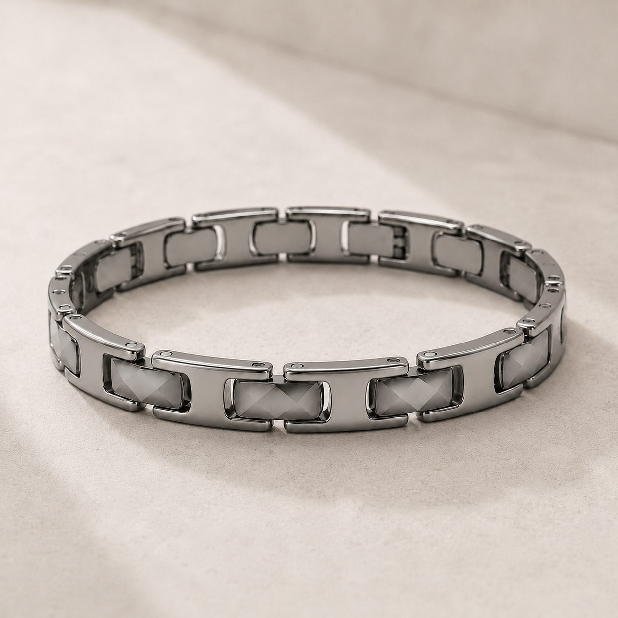 Silver Faceted Ceramic Bracelet-SF-SLV-W01