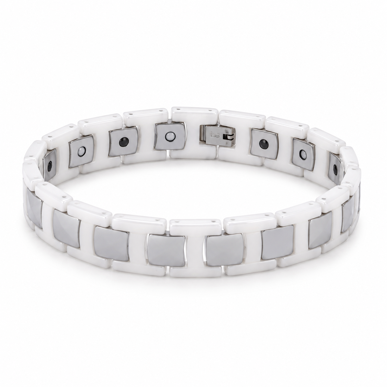 White & Silver Square Two-Tone Ceramic Bracelet-DT-WS-W01