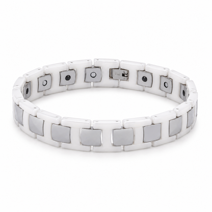 White & Silver Square Two-Tone Ceramic Bracelet-DT-WS-W01