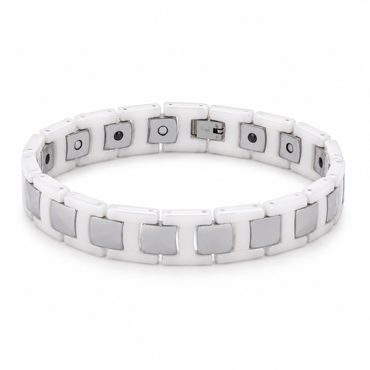 White & Silver Square Two-Tone Ceramic Bracelet-DT-WS-W01