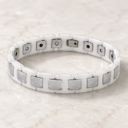 White & Silver Square Two-Tone Ceramic Bracelet-DT-WS-W01