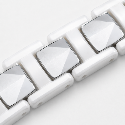 White & Silver Square Two-Tone Ceramic Bracelet-DT-WS-W01