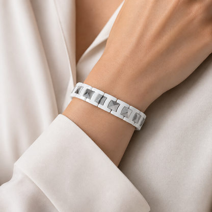 White & Silver Square Two-Tone Ceramic Bracelet-DT-WS-W01